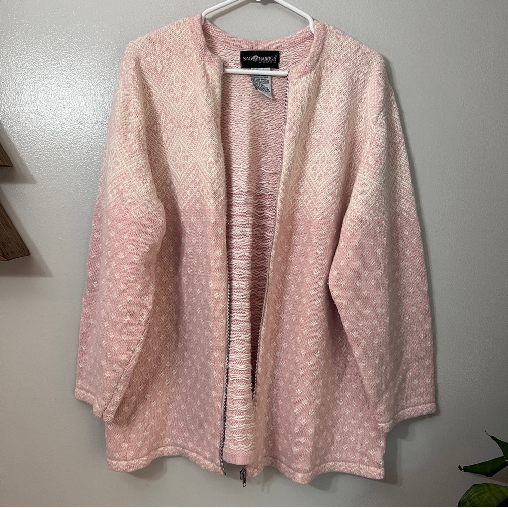 Vintage Sag Harbor Fair Isle Knit Zip Up Sweater
